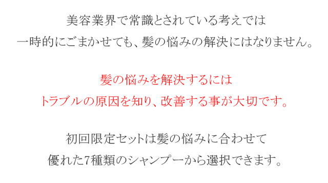 美容業界で常識とされている考えでは、一時的にごまかせても、髪の悩みの解決にはなりません。